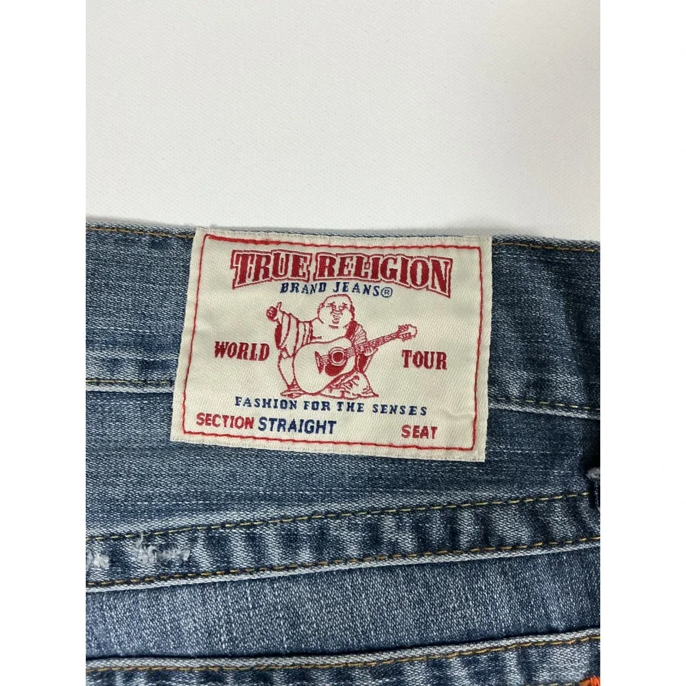 True Religion Rocky Men's Distressed Straight Jeans Dark Rocky Sand Ripped 34